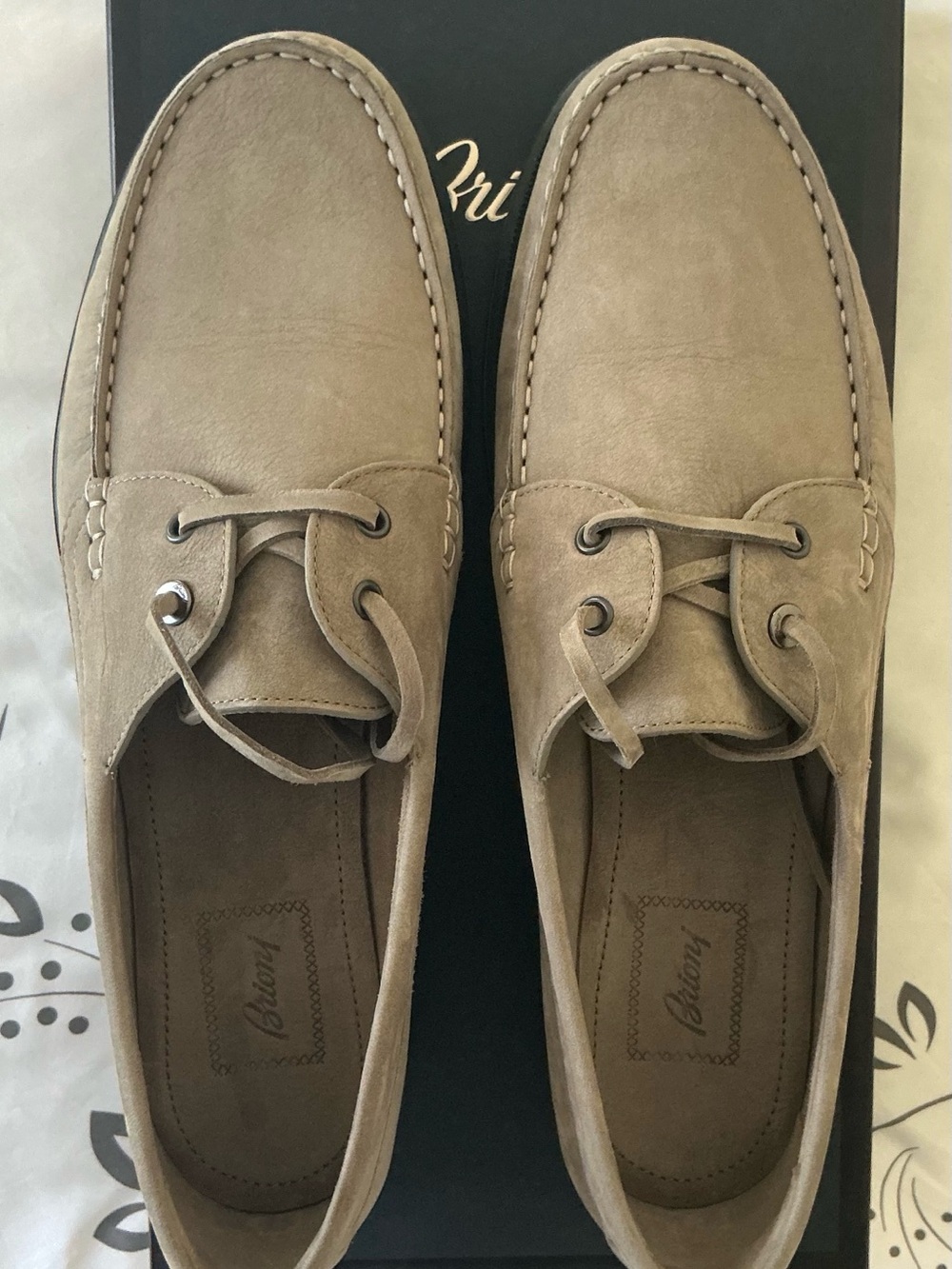 Brioni Taupe Suede Men’s Boat Shoes